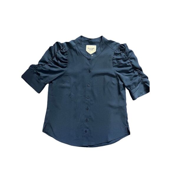 ✨Abercrombie & Fitch Ruched Sleeve Sz Small Blue Top✨ - Picture 4 of 8